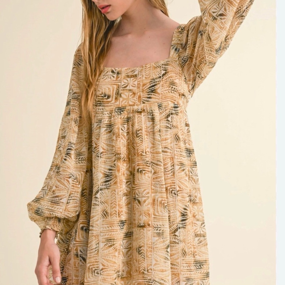 Geometric Patterned Long Sleeve Dress